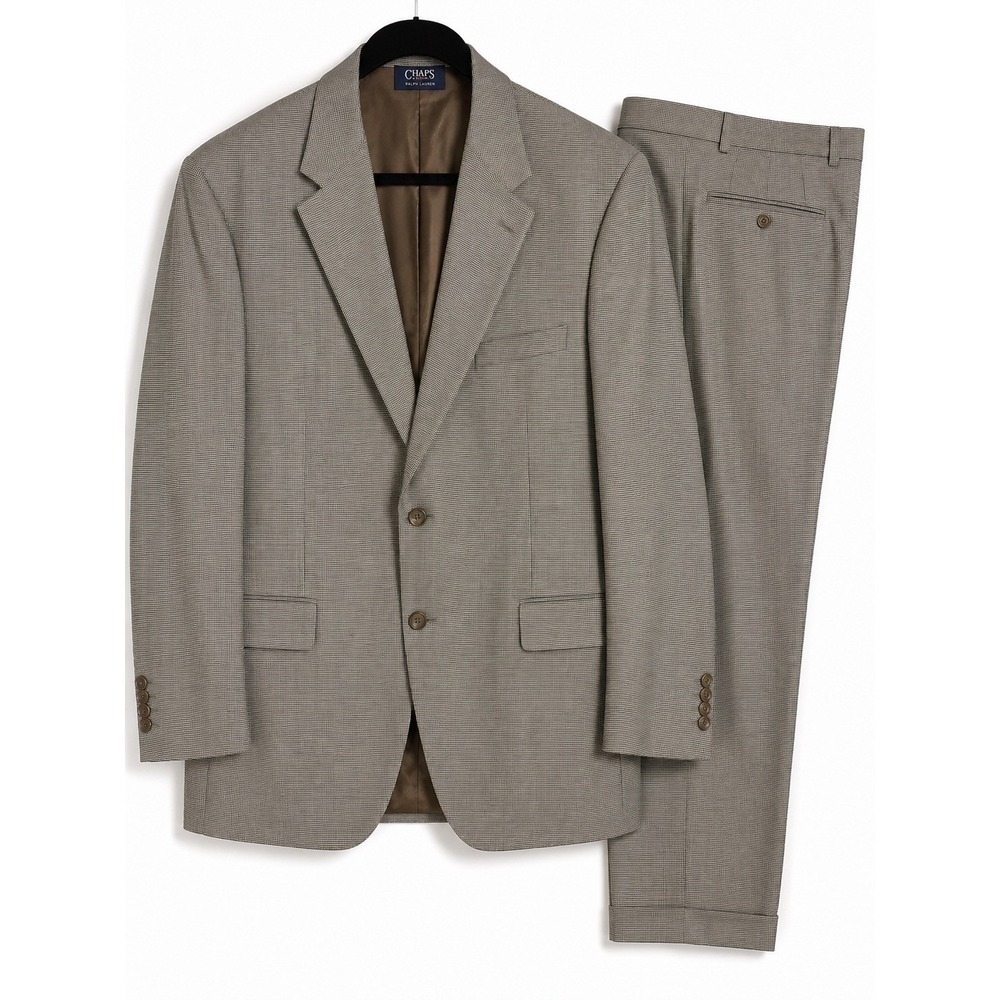 Vintage 90s Chaps Ralph Lauren 100% Wool‎ Micro Houndstooth Suit 48L 44x32 Est